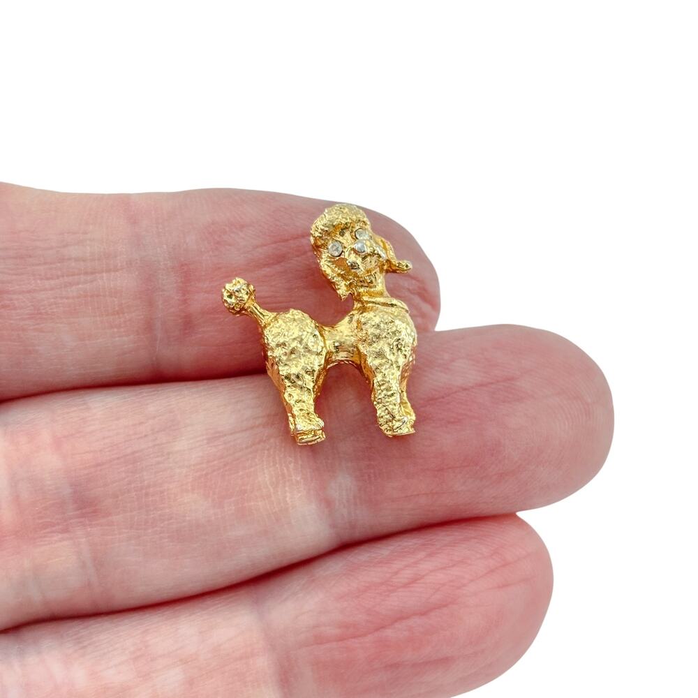Vintage Crown Trifari Gold-Tone Sterling Silver Crystal Poodle Tie Tack Pin